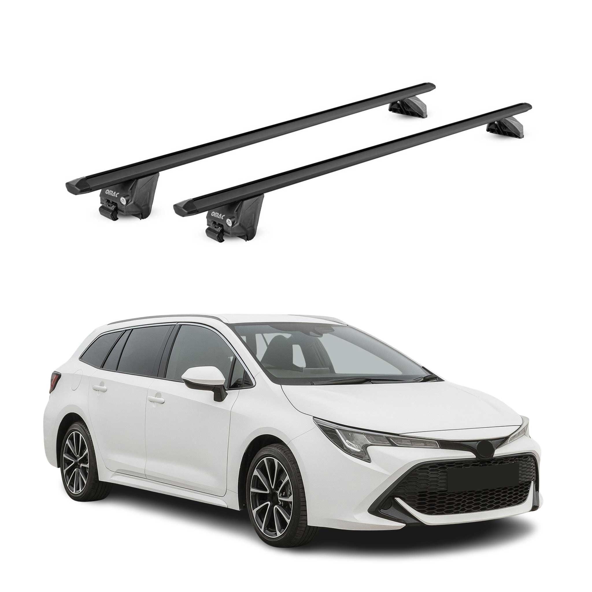 OMAC Dachträger Aluminium TÜV geprüft für Toyota Corolla mk12 Kombi 2019-2026 – Für integrierte Dachreling – T Nut – Max 100 kg – 2 Schlösser Schwarz