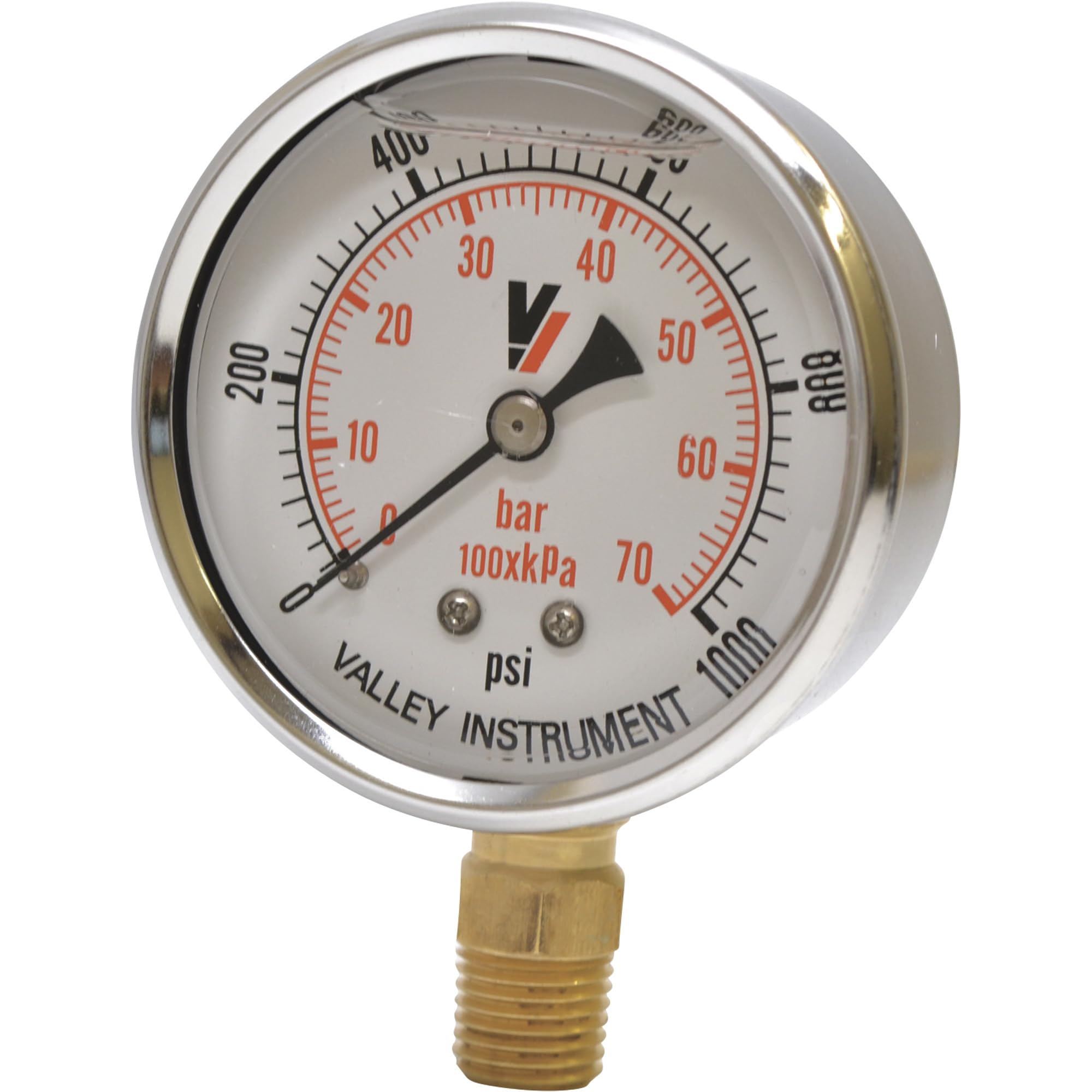 Valley Industries, 2.5in. Bottom Mt Gauge 1000PSI, Case Material Stainless Steel, Min. Operating Pressure 0 PSI, Max. Operating Pressure 1000 PSI, Model# 2140GXB1000