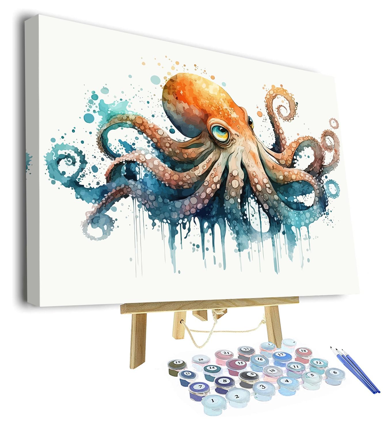TUMOVO Adults Octopus Paint by Numbers, Colorful Marine Animal Painting, DIY Acrylic Painting Kit, Wall Decor, 16x20 Inch (Framed)