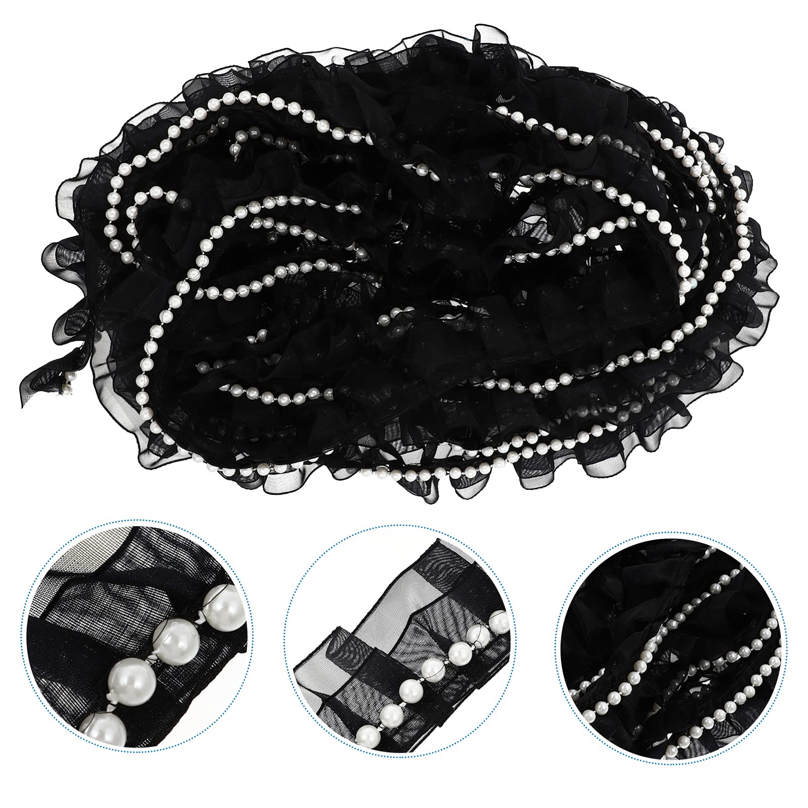 1 Pieza de Cinta de Encaje Plisado Doble con Adorno de Encaje de Perlas Bordado para El Cuello del Vestido de Novia Decoración del Hogar