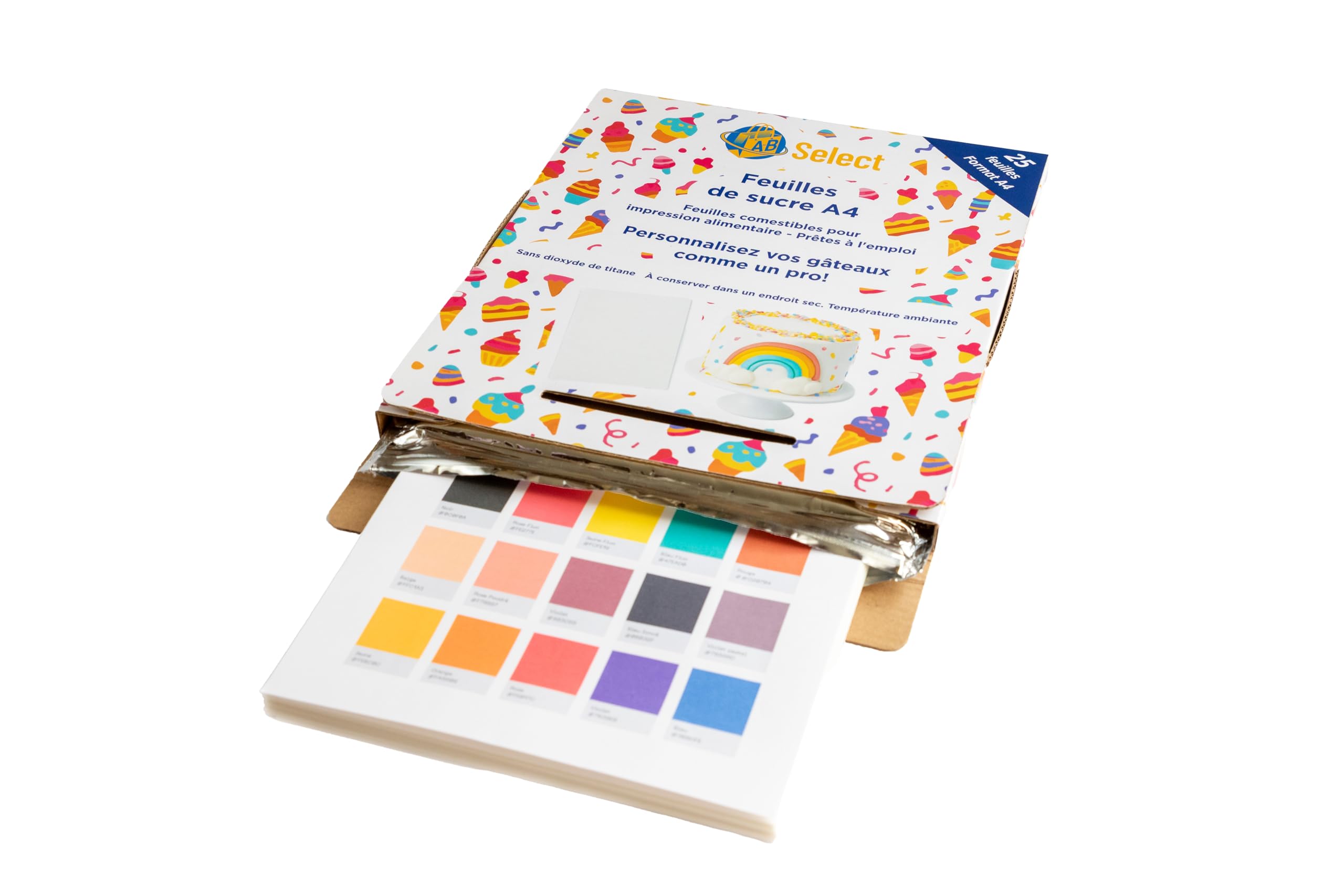 Feuilles de sucre A4 - Lot de 25 (sans E171/dioxyde de titane), papiers de sucre - idéals pour l'impression alimentaire avec encres comestibles, décoration gâteaux, A-B Select ®