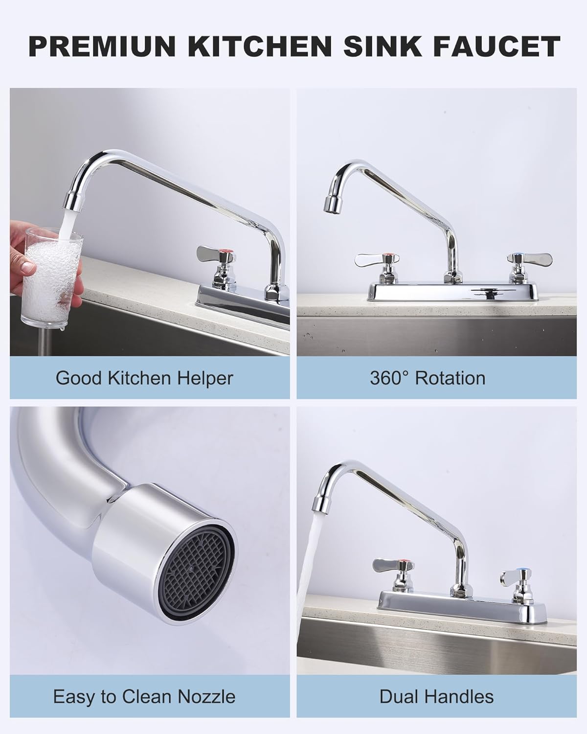 Polished Chrome Dual Handle Kitchen Faucet with Swivel Spout