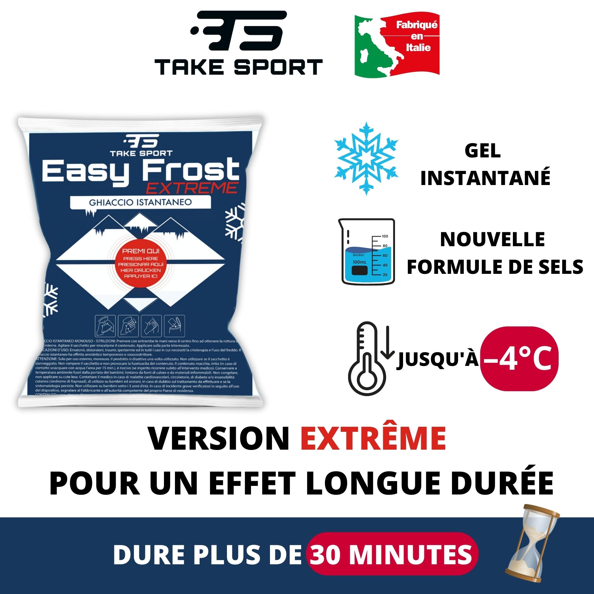 TS Take Sport® Pack de Froid Instantané Extreme 10 Pièces – Compresses Froides Jetables pour Athlètes Professionnels Sport Récupération Douleur Entorse Glace Carbonique Premiers Secours