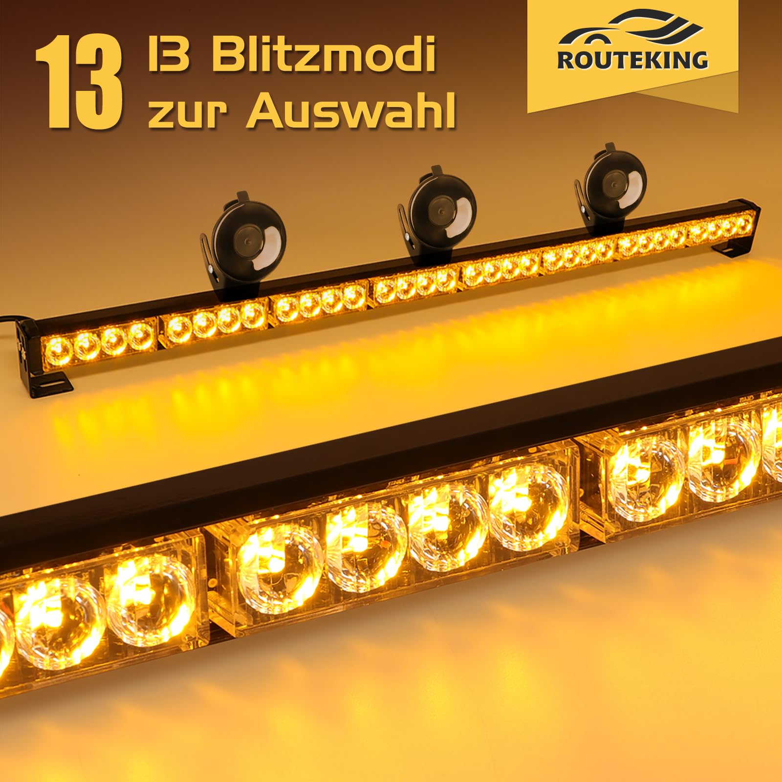 90cm Lichtleiste Stroboskop – 32 LEDs mit hoher Intensität, Warnung, Auto-Blinker, Notfall, Schneepflug, Lichtleiste (Bernstein)