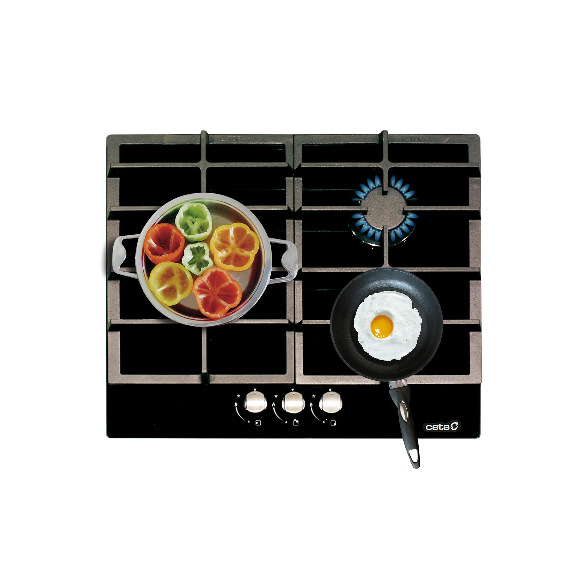 CATA LCiB 6021 BK Built-in Gas Hob Black – Plate (Built-in, Gas Hob, Black Glass, Cast Iron, 1000 W)
