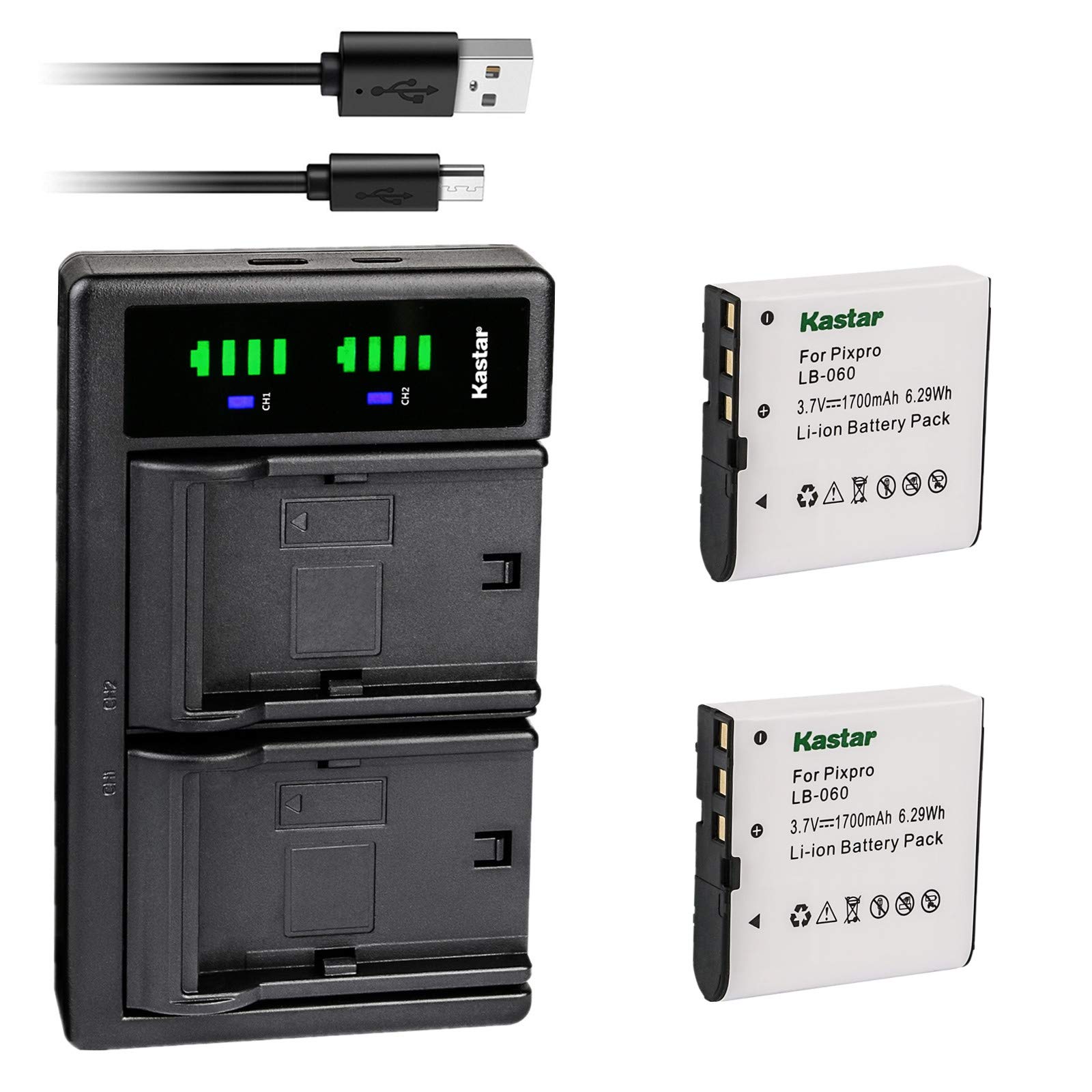 Kastar2-Pack Battery and LTD2 USB Charger Replacement for DXG Series DXG-5B7V, DXG-517V, DXG-531V, DXG-532V, DXG-533V, DXG-534V, DXG534V DXG-535V, DXG-556V HD, DXG-566V, DXG-566V HD, DXG-580V