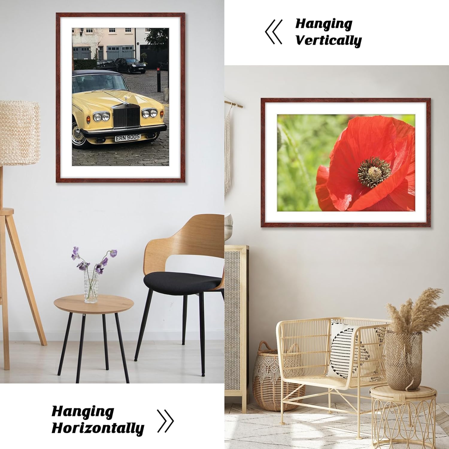 HLiWEGNS Dark Walnut 24x32 Frame - Single Frame - Rustic Woodgrain 24 x 32 Poster Frame for Pictures 20x28 with Mat or 24x32 Picture Frame Without Mat for Wall Gallery Display - Ideal Christmas Day