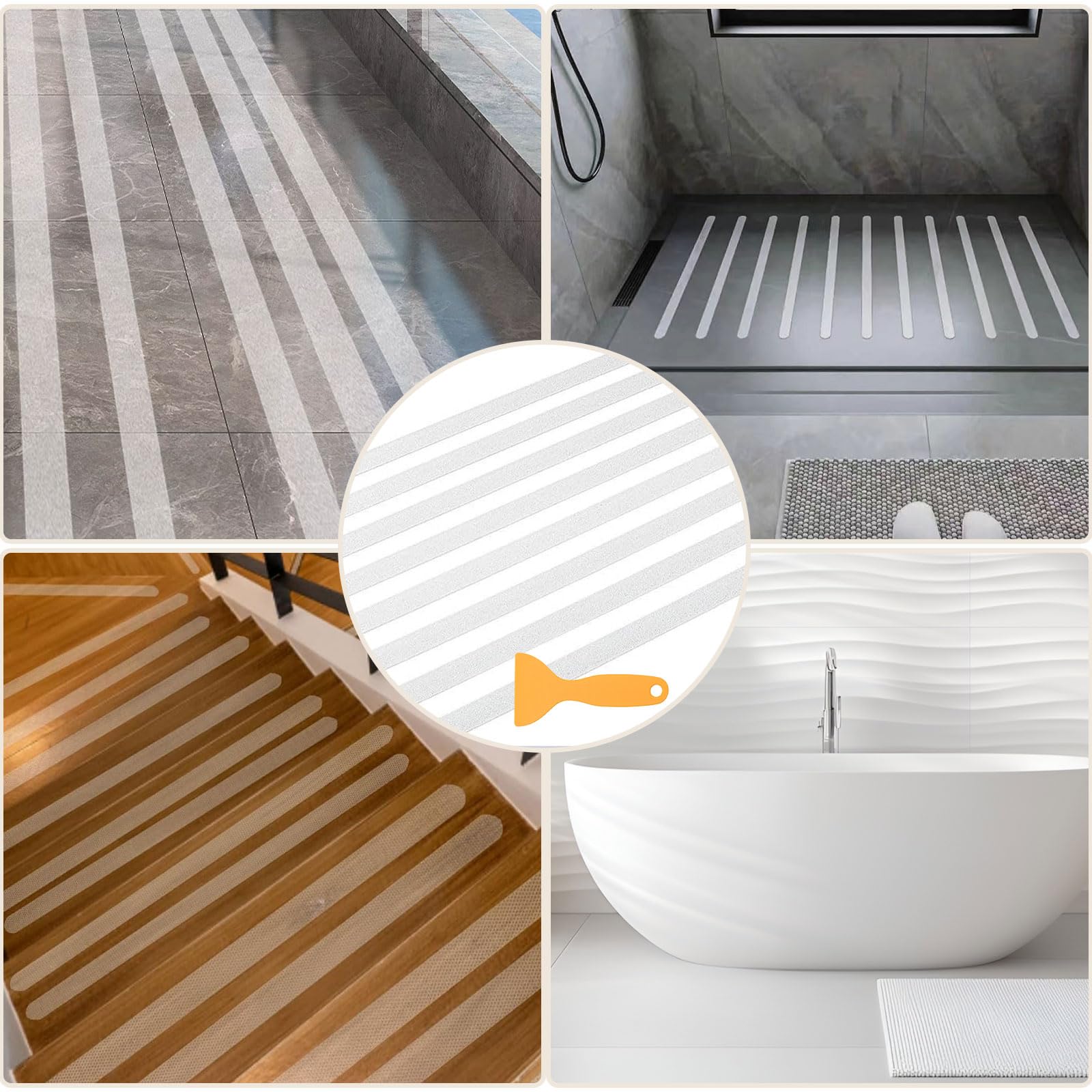 LINGJIA 24 Pezzi Tappetino Doccia Antiscivolo, 38cm Strisce