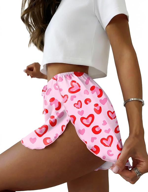 Ekouaer Womens Satin Pajama Shorts Side Slit Silky Ruffled PJ Bottoms by Ekouaer - Used condition - US$6.80
