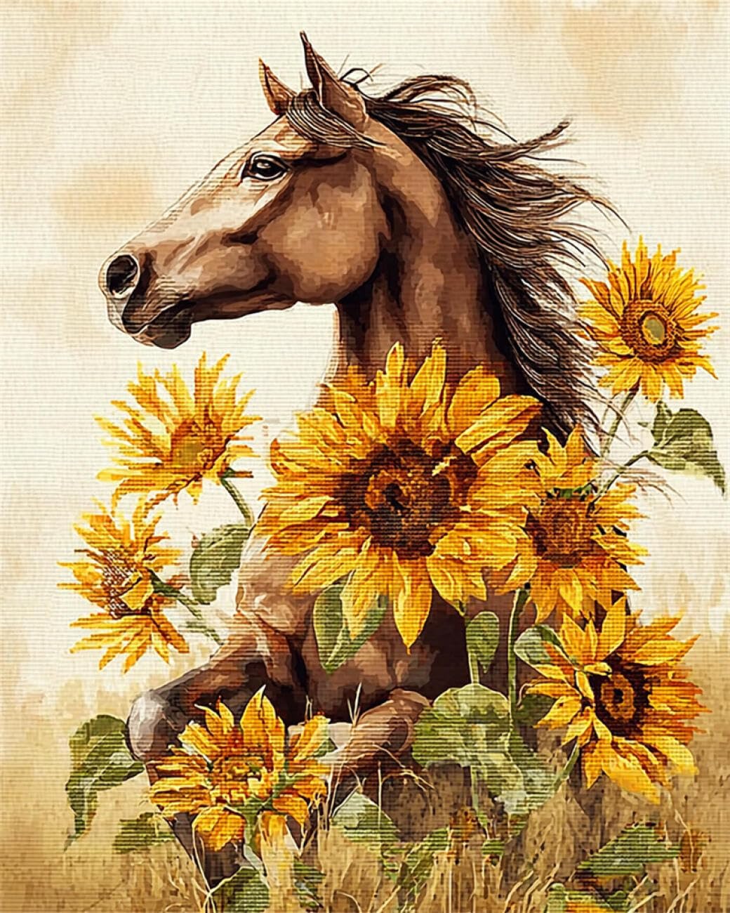 RKFLGEW DIY Embroidery Set Horses and Flowers 40x50cm