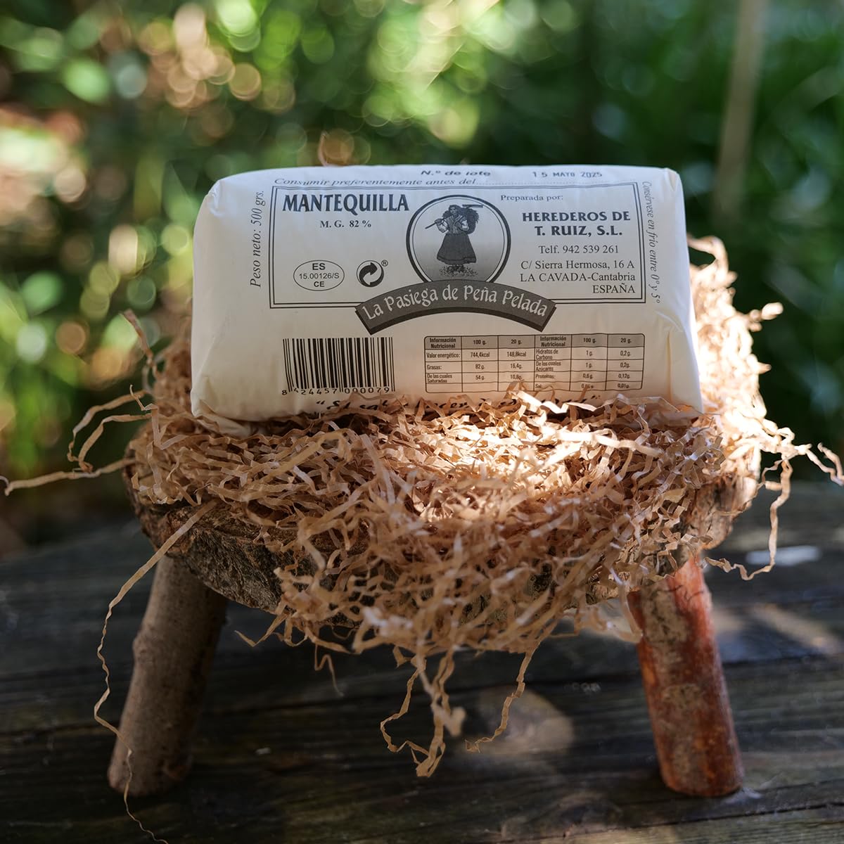 LA PASIEGA DE PEÑA PELADA Mantequilla Artesanal, PACK DE 2 Rulos de 500 gr (aprox) en Papel Sulfurizado, 82% Materia Grasa, Sabor Tradicional y Natural - Origen Cantabria