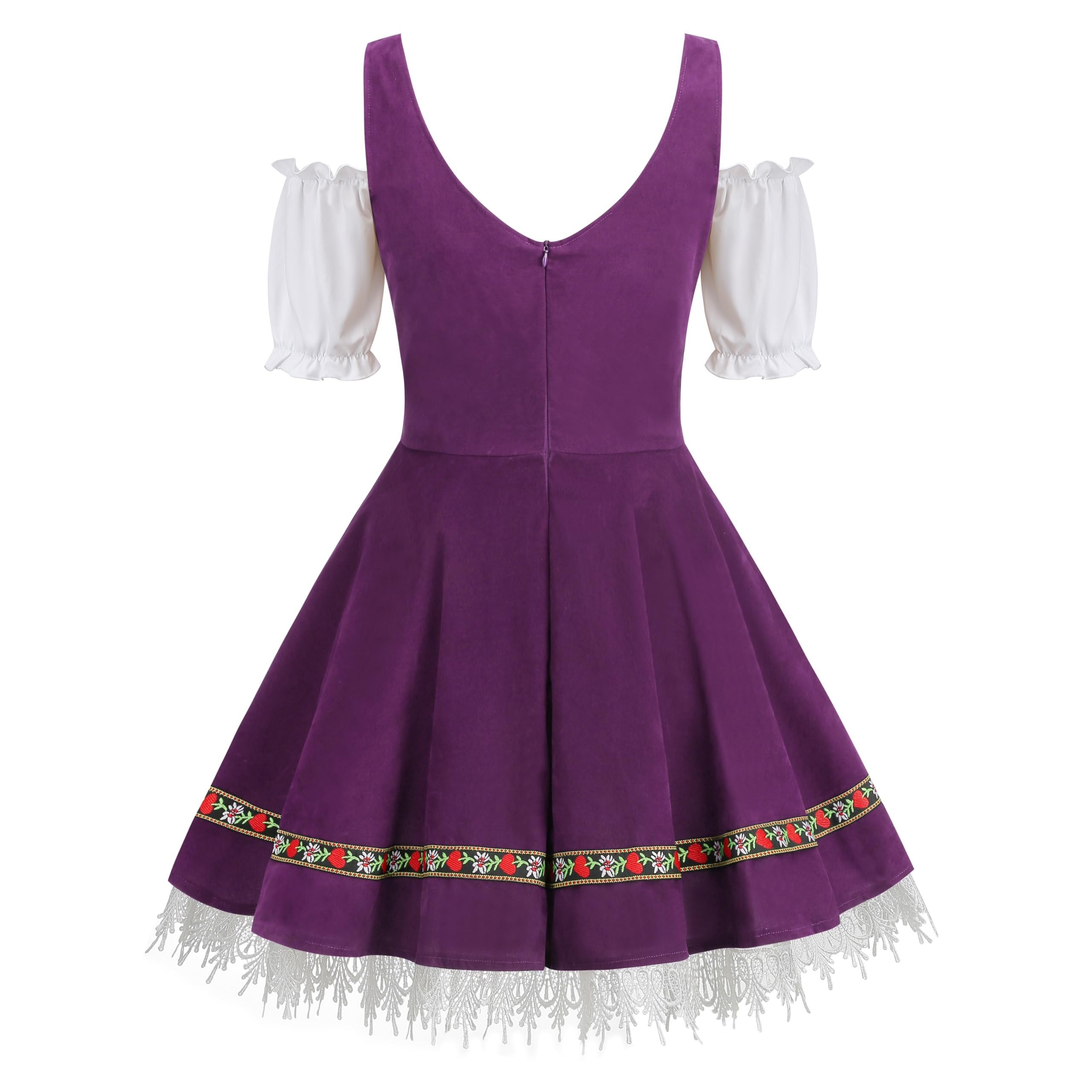 HAPNBCELE Women Oktoberfest Costume Adult German Bavarian Dirndl Off-Shoulder Velvet Purple Beer Dress Halloween Carnival Cosplay Plus-1XL - Image 4