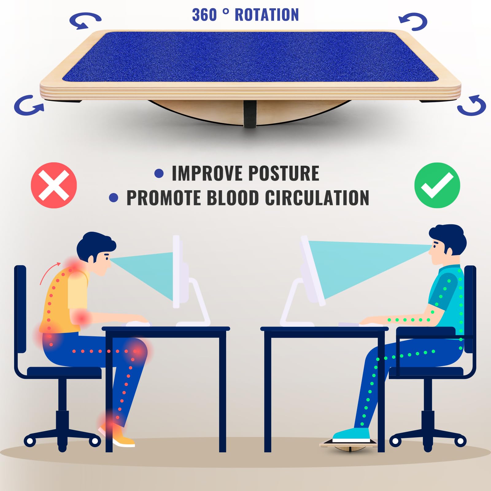 Balance Board Professional Wobble Board for Adults Anti-Slip 350LBS Balance Boards for Physical Therapy Standing Desk Core Strength Wooden Balance Board Rocker Board