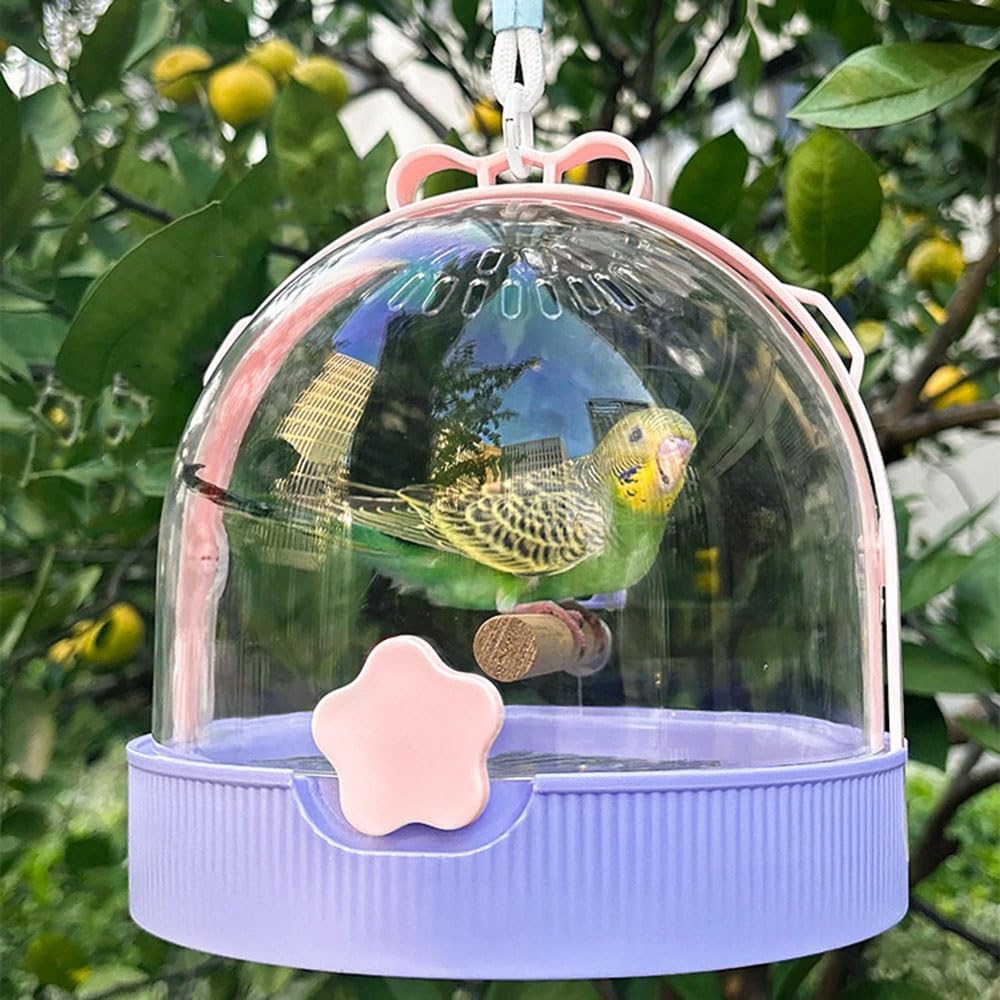 klatki dla ptaków Kolorowa mini klatka dla ptaków, przenośna, do użytku na zewnątrz, ręczna, oddychająca, grzęda dla małych papug Do użytku domowego(Purple)