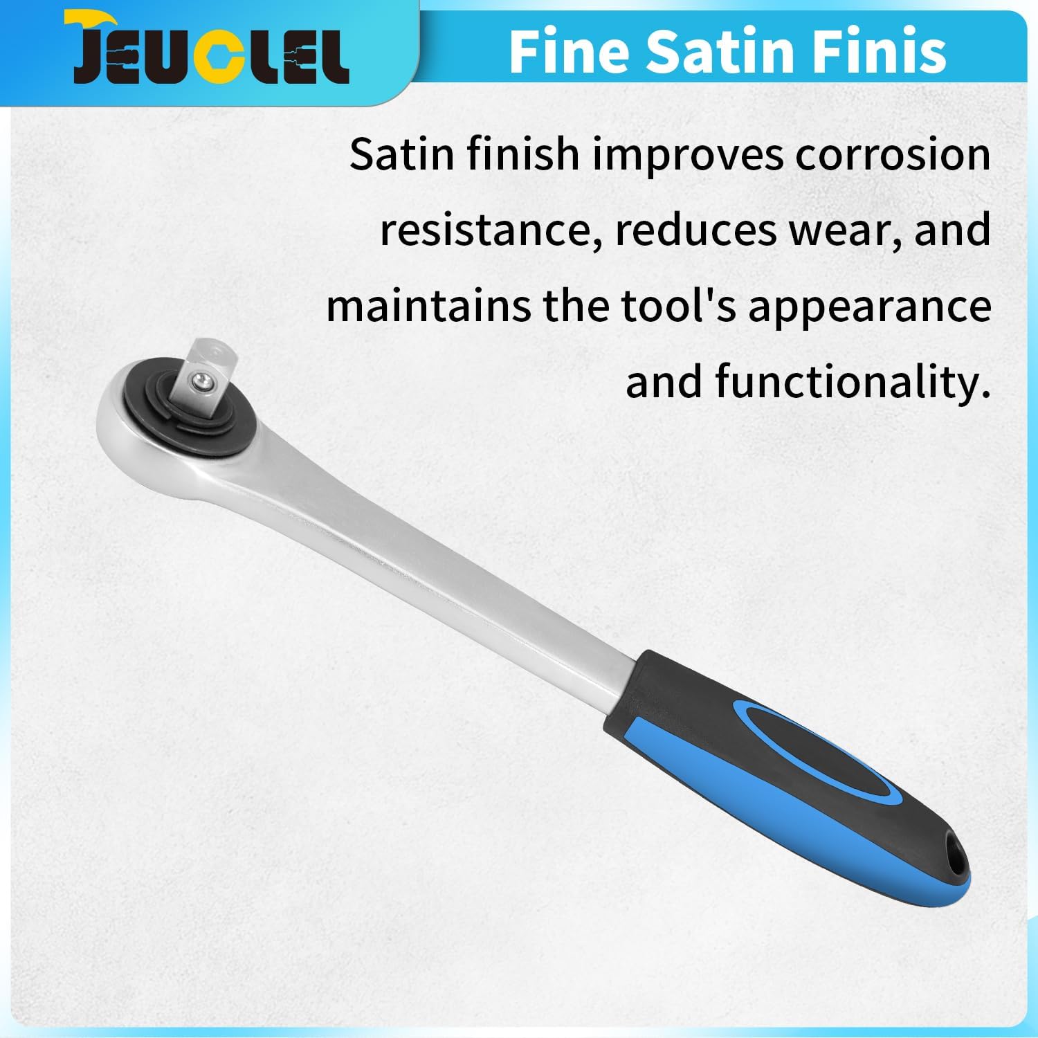1/2" Drive Push through Ratchet, Internal Square 12.5 mm, 7.5° return angle, Square coupler, Medium toothed, Non-slip 2-component handle with hole, for Auto, Plumbing, General Repairs