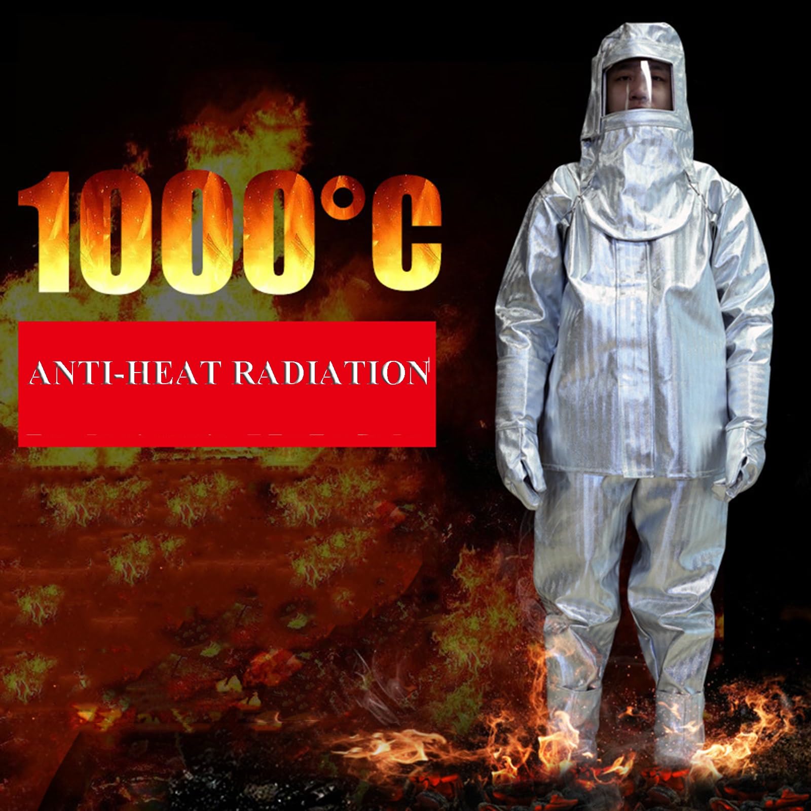 Traje Aislante Del Calor para Bomberos Ropa De Papel De Aluminio Compuesto Resistente Al Fuego De 1000 Grados Uniforme De Protección Laboral Grueso(L)