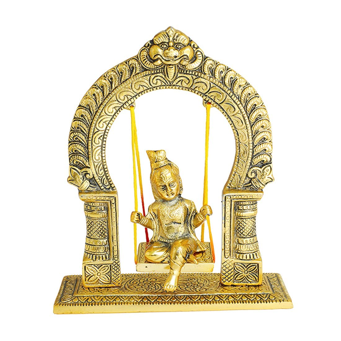 Ladoo Gopal Swing/ Metal Krishna Sitting jhula and Decorative Statue/Laddu Gopal Jhula Jhoola/Krishna Idol on Swing for Temple Pooja Puja Office Religious Showpiece/ Home Decor& Gift Item