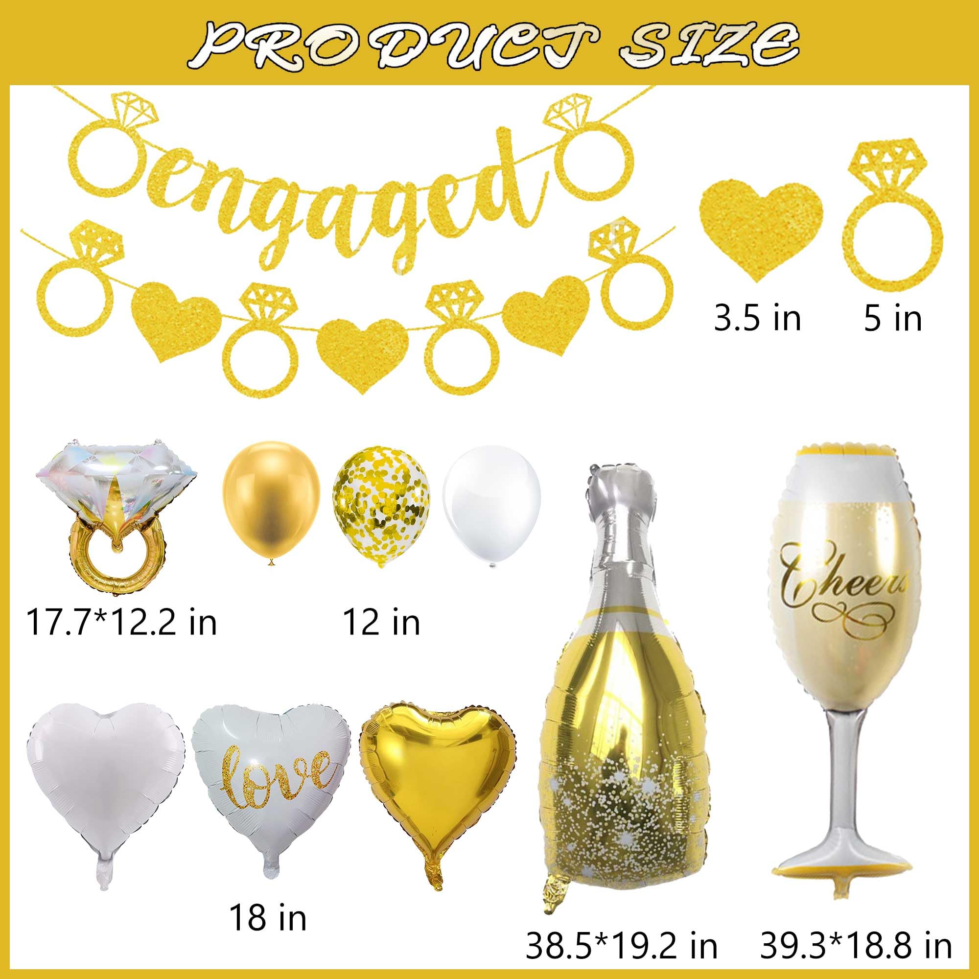Engagement Party Decorations Gold Balloon, 30 Pcs Glitter Engaged Banner - Image 3