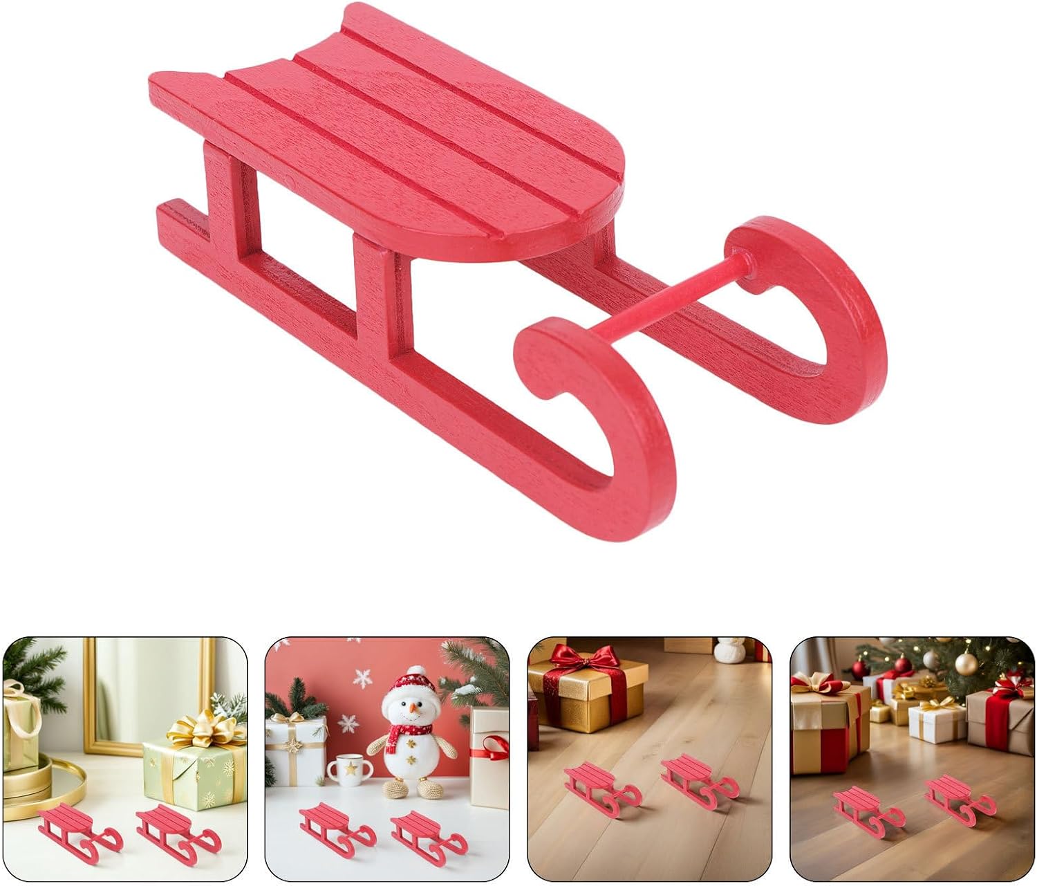 3pcs Tabletop Sleigh Ornament Wooden Christmas Decor