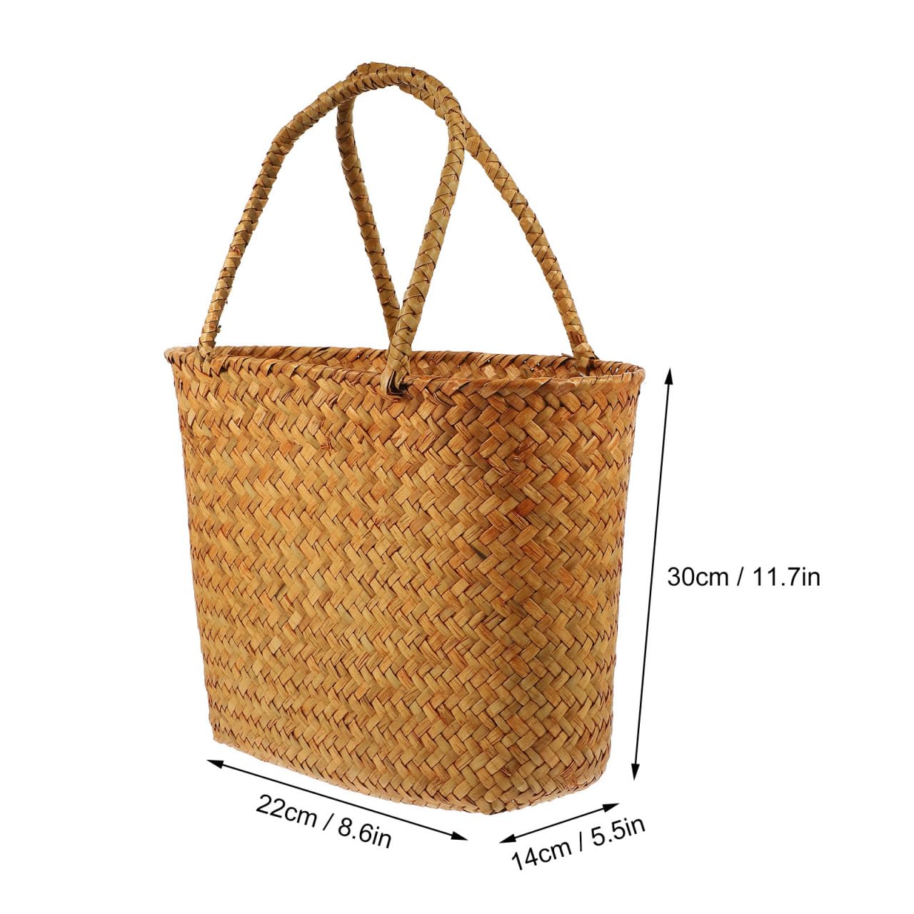 Panier d'épicerie en rotin, sac de plage, panier de fruits tissé, panier de pique-nique avec poignées, panier d'aquarium, panier de rangement, sac de rangement manuel avec paille