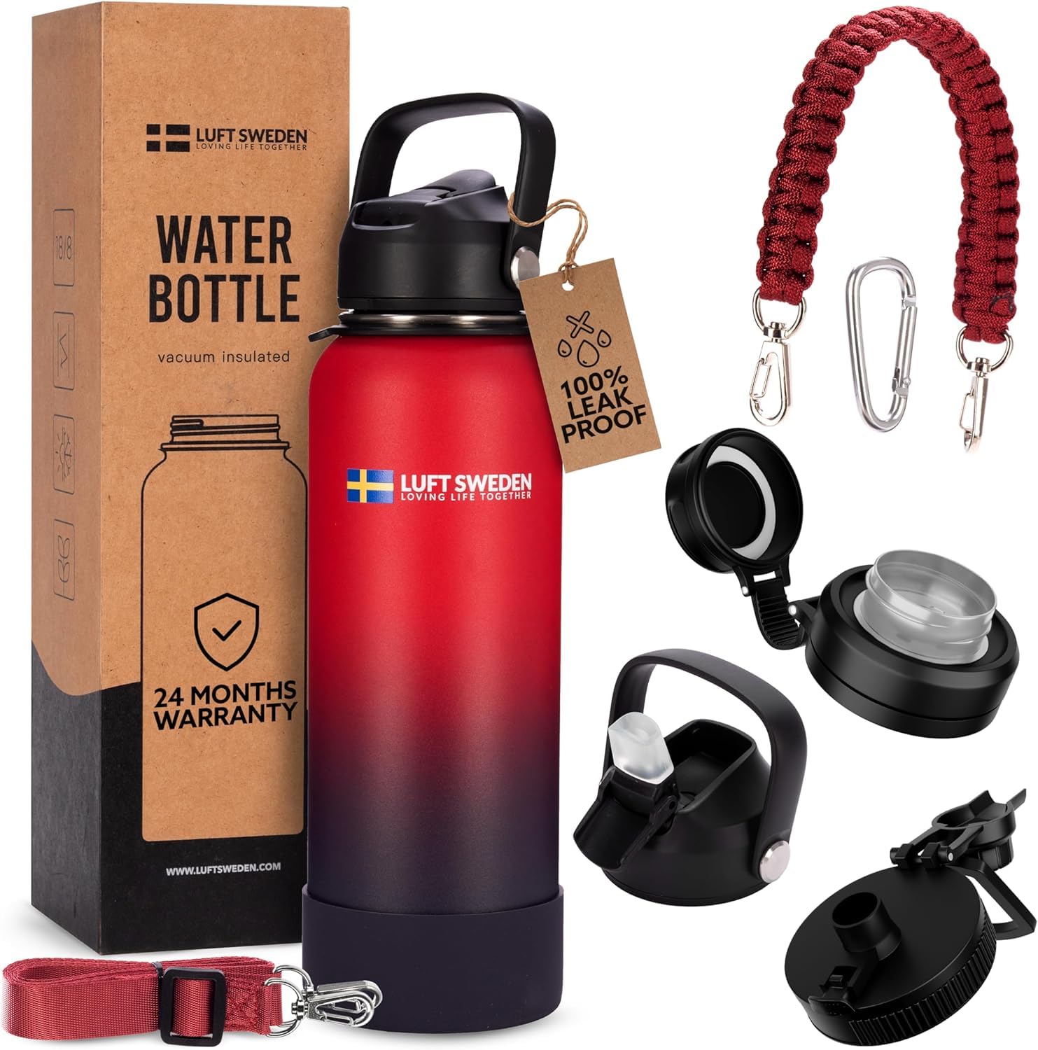 Luft Sweden Borraccia termica in acciaio inox di alta qualità, da 1,18 ml, con cannuccia, riutilizzabile, da palestra, per bevande fredde, 40 ml, colore: rosso e viola