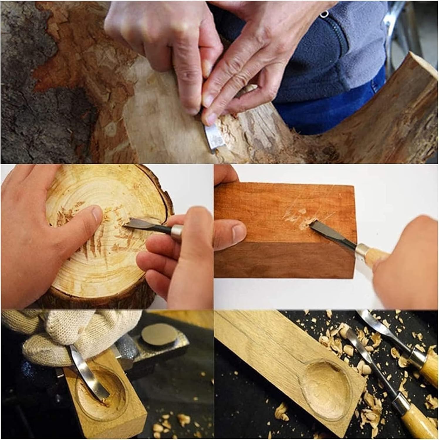 MLTUN MAKAN 手彫り、木工、彫刻、DIY用のノミと手ノミを含む8ピースの木彫りセット (原色,短い)