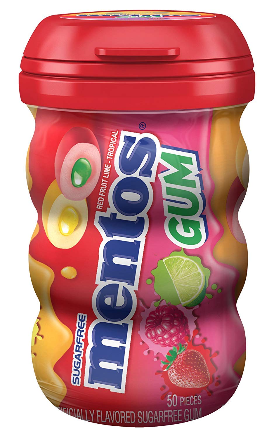Mentos Curvy Bottle Red Lime Fruit Gum - 3.53oz (Pack of 4)