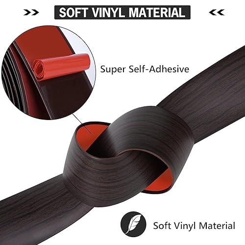 Miniatura 3 de Tira de transición de suelo de 5 pies, autoadhesiva, cubierta de vinilo, tira de transición divisora plana, diseño de grano de madera para huecos de