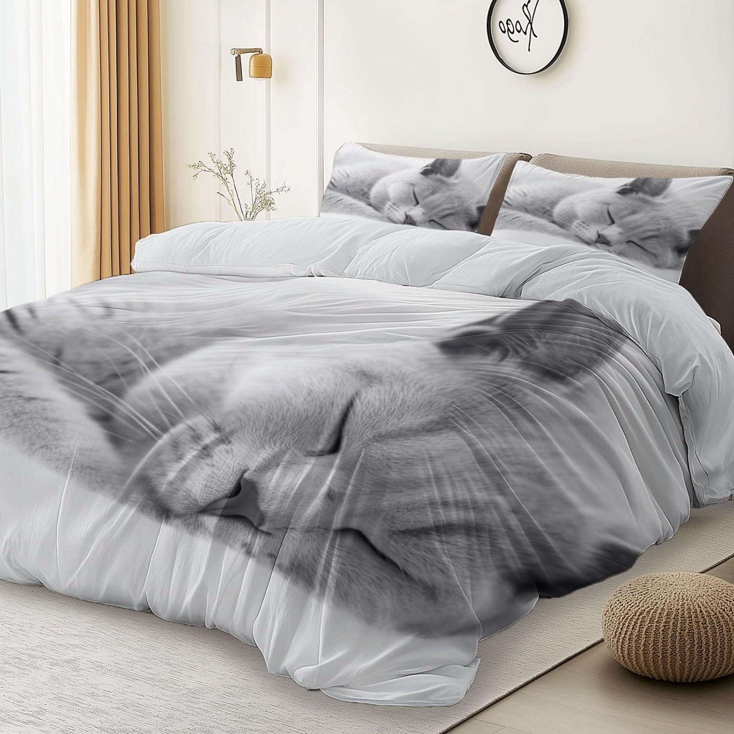 Animale Domestico British Shorthair Coperta Copripiumino 260 Cm X 220 Cm Set Lenzuola Copripiumino – Microfibra Ultra Morbida, 3 Pezzi Con Zip Nascosta E Federe Coordinate Grigio Bianco