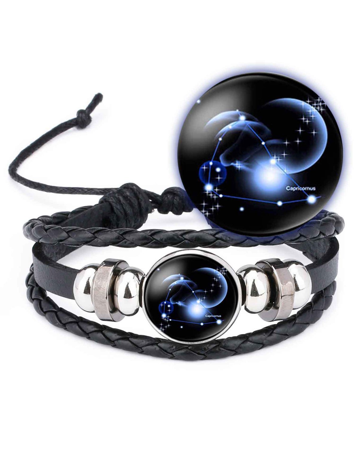 Young & Forever Zodiac Scorpio Leather Bracelet, Black Braided Design with Blue Constellation Charm, Adjustable for Men and Women