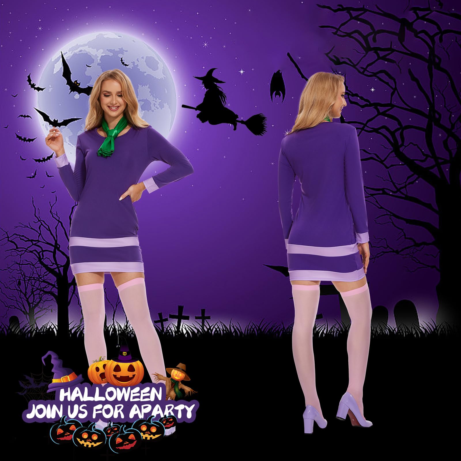 Daphne kostium dla kobiet, dorosłych sukienka z szalikiem, peruka, na imprezy, karnawał i Halloween cosplay