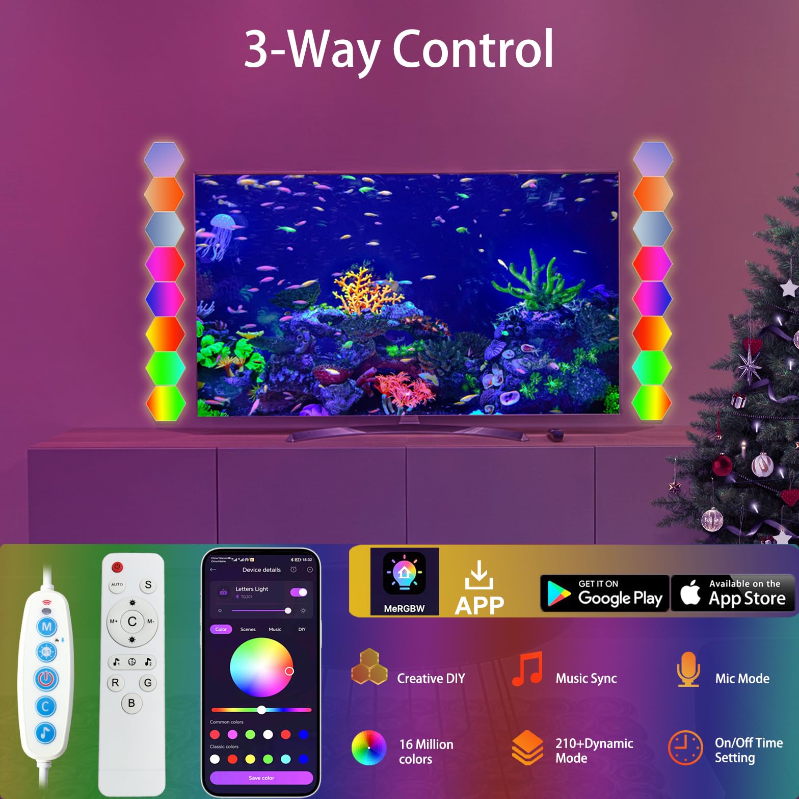 YEYIZU 8 Pack Hexagon Lights for Wall LED, That Sync with Music, APP & Remote Controls Hex Lights, RGB LED Wall Panels for TV, Bedroom, Living Room, Game Room Decor