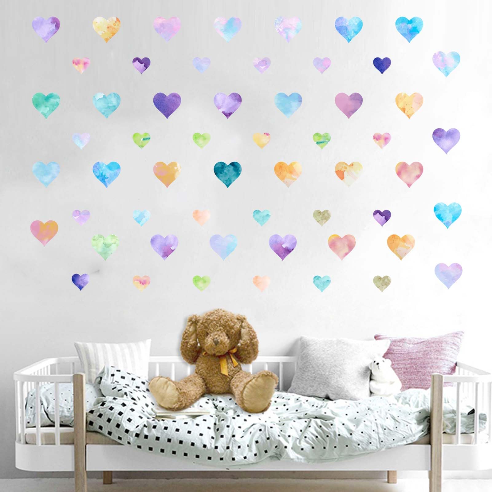 Amimagen Colorful Watercolor Gradual Love Heart Wall Stickers, Girls Bedroom Rainbow Wall Decals - Image 2