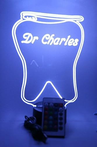 Miniatura 8 de MIRROR MANIA Lámpara de mesa LED personalizada con grabado de dientes y cepillo dental, viene con control remoto, 16 opciones de color, cable,