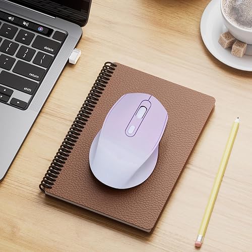 Miniatura 6 de Ratón inalámbrico Bluetooth de color degradado, doble modo, recargable, silencioso, delgado, portátil, (receptor BT5.2+USB), para laptop,