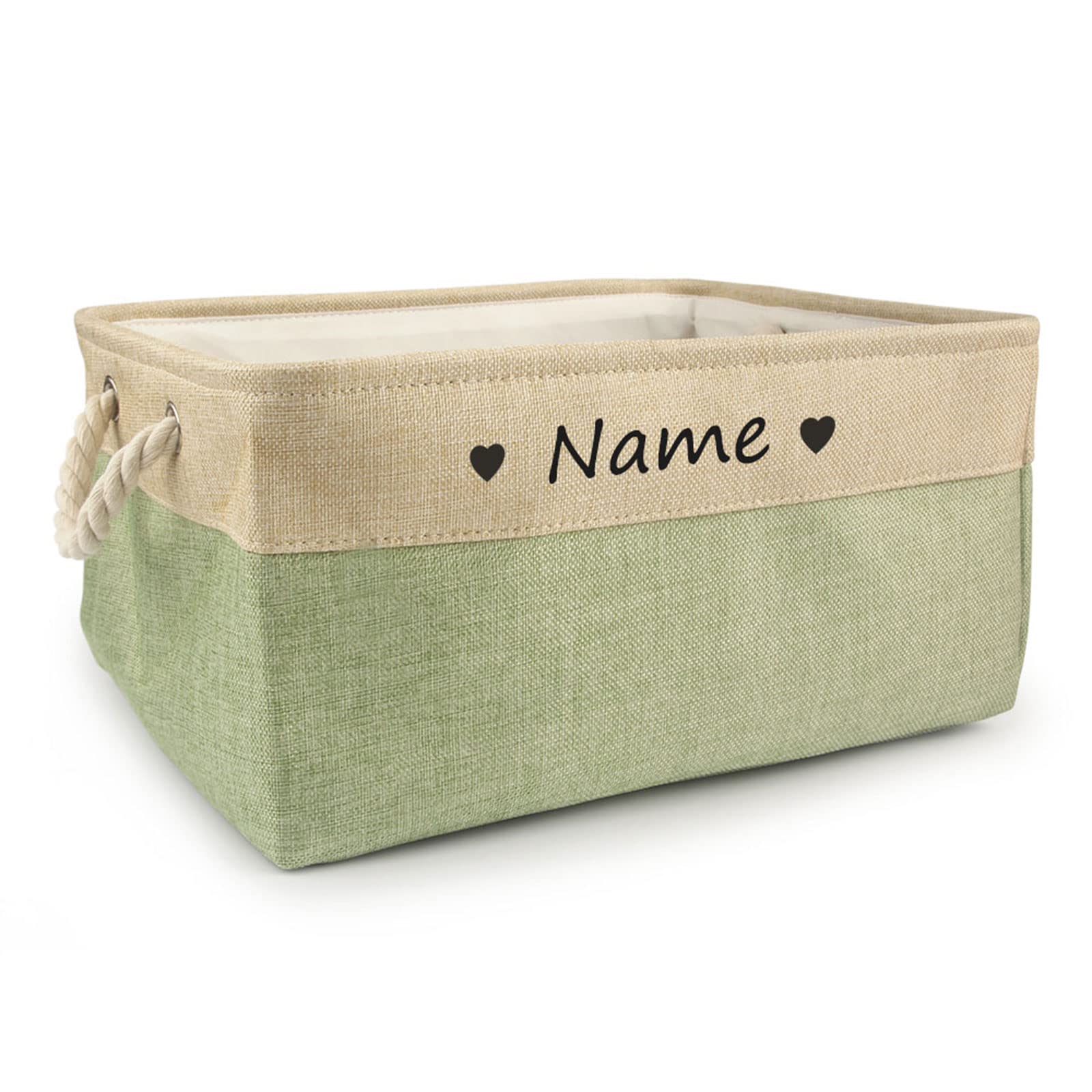 Cuperay Personalized Dog Toy Box, Dog Toy Basket Storage with Cotton Handle, Customized Name and Paw Heart Print Puppy Toy Bin for Organizing Food