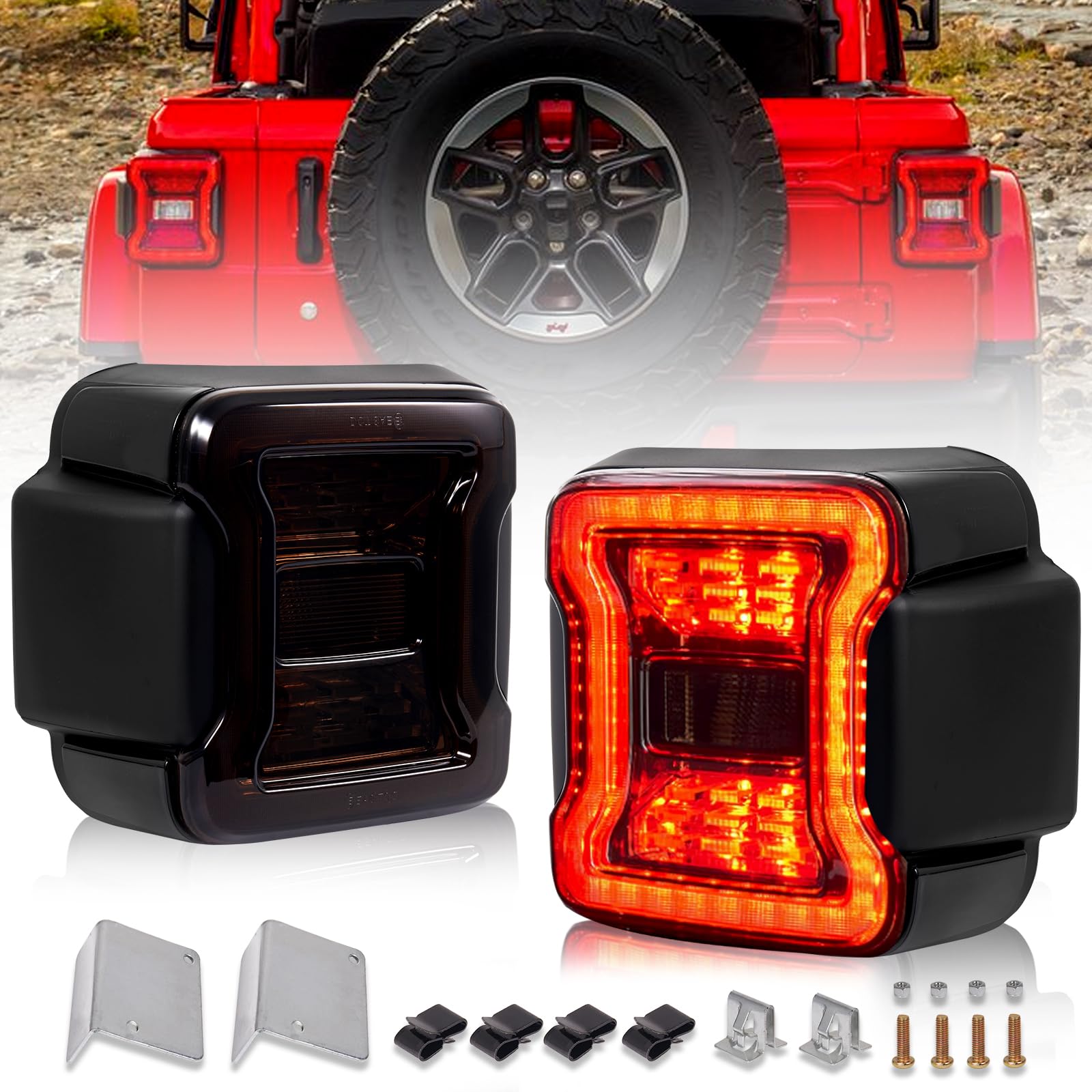 Top10 Racing Upgrade LED Tail Lights Brake Reverse Light Compatible with Jeep Wrangler JL 2018 2019 2020 2021 2022 2023 2024 Rear Tail Lamps Turn Signal Lamp Replace# 68434889AC 68434890AC, Smoke Lens