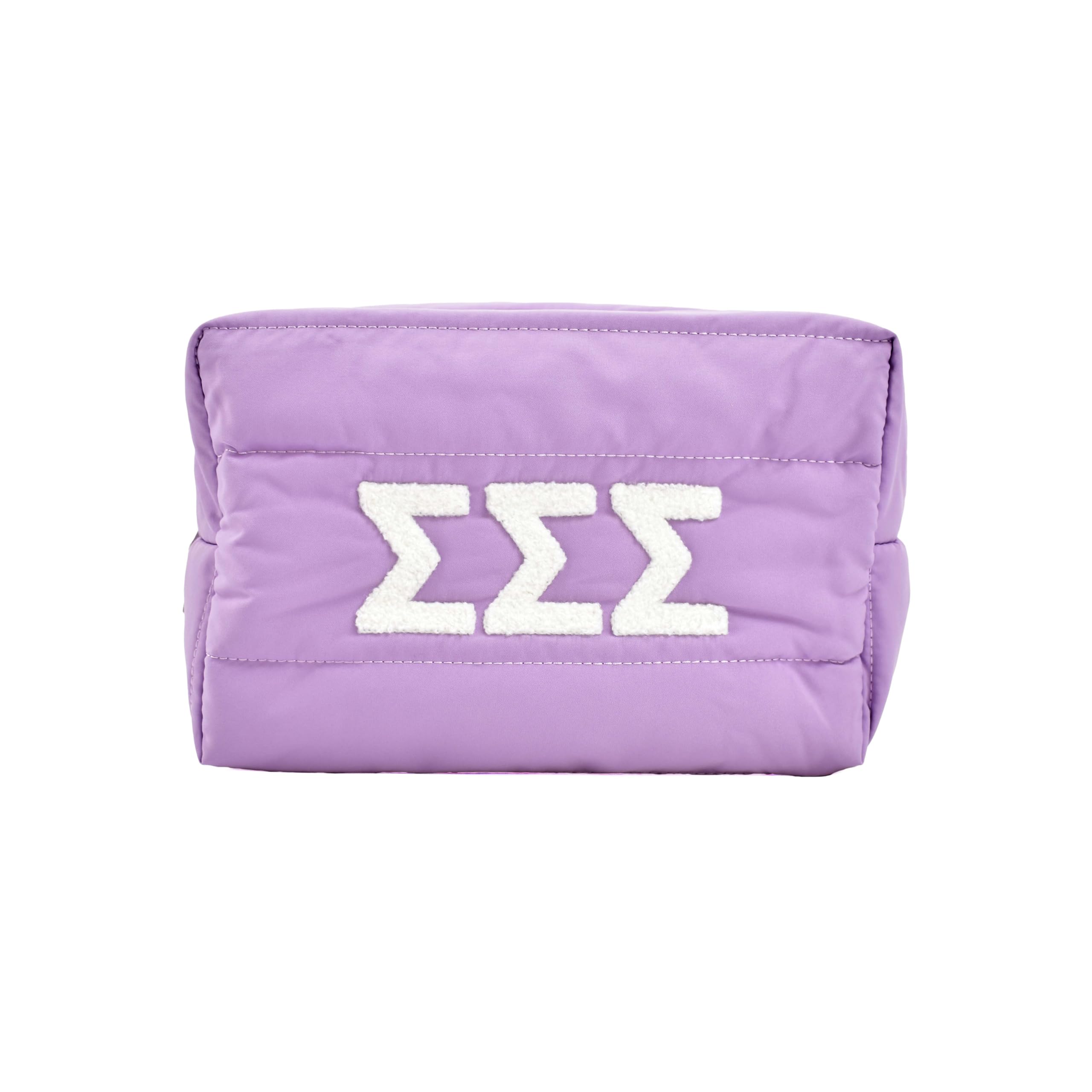 Sorority Shop Sigma Sigma Sigma Makeup Bag - Puffer Style with Sorority Letters Travel Cosmetic Bag with Zipper