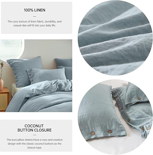 Miniatura 2 de Simple&Opulence Juego de 2 fundas de almohada decorativas de lino 100 % lavado, 26 x 26 pulgadas, con botón de coco, funda de cojín de color sólido