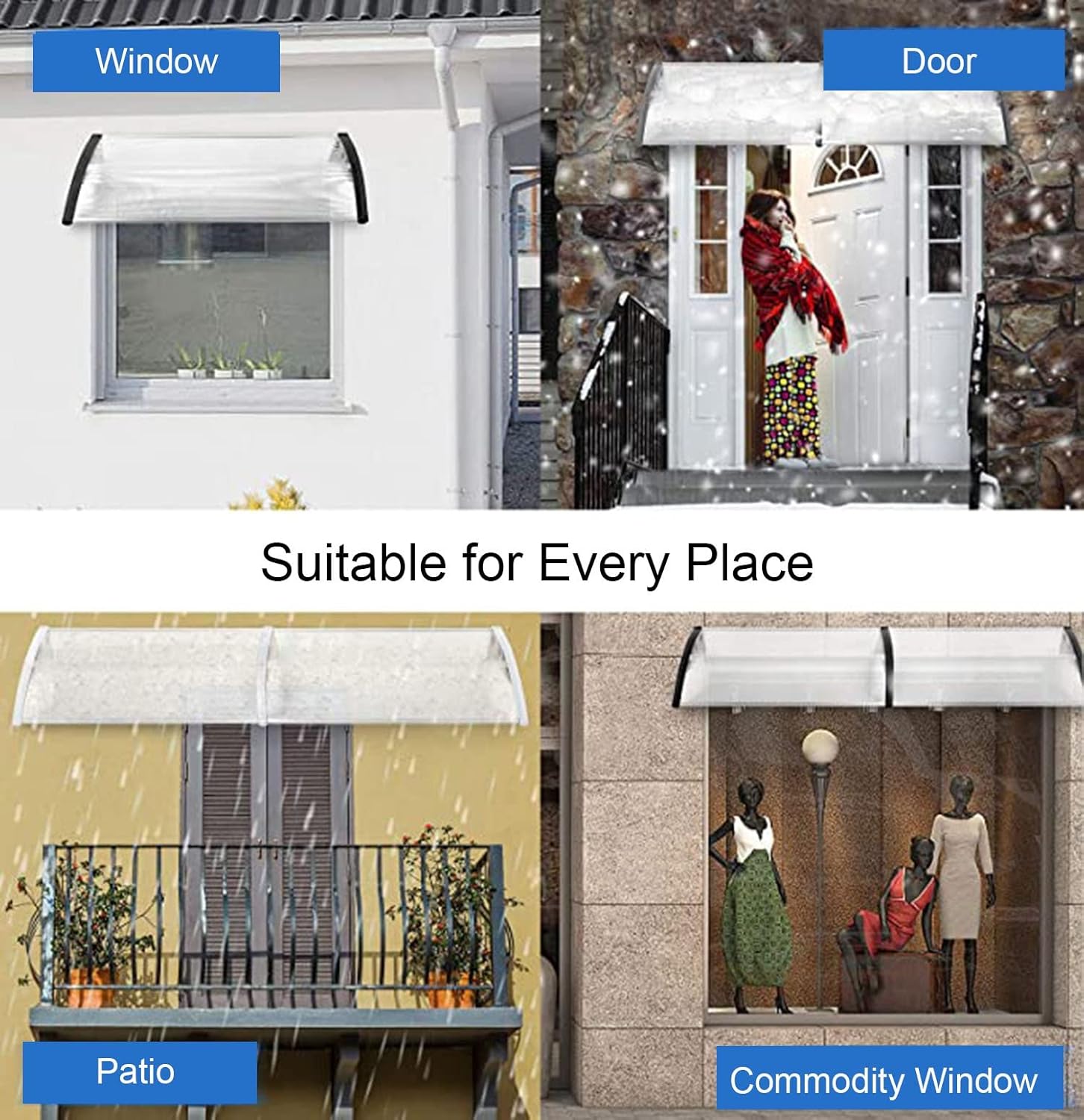 Outdoor Front Door Canopy Awning Rain Shelter Patio Porch PC Polycarbonate Cover Clear 100x100cm
