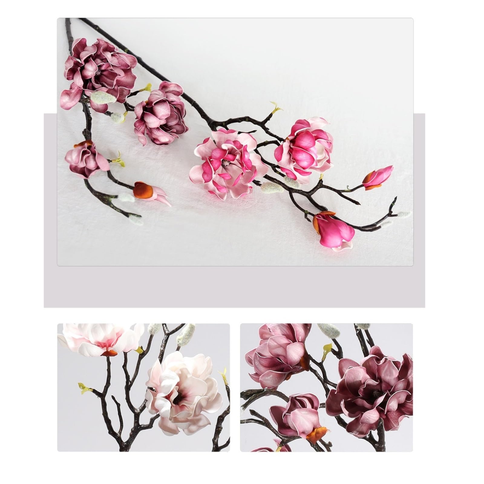 2 Stück künstliche Magnolienblütenzweige aus Latex, die Sich echt anfühlen, Yulan Magnolienstiel for Hochzeit, Zuhause, Blumendeko Kunstblumen(Blanc)