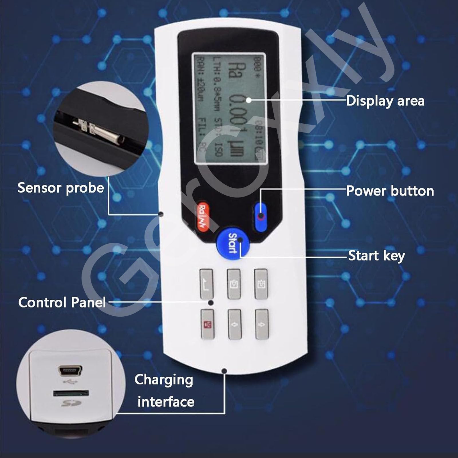 Rugosímetro Digital con Pantalla LCD y sonda de Diamante,Rango de medición: 0-160 μm,Precisión: 0,001 μm,Diversos parámetros de Prueba,para Superficies metálicas