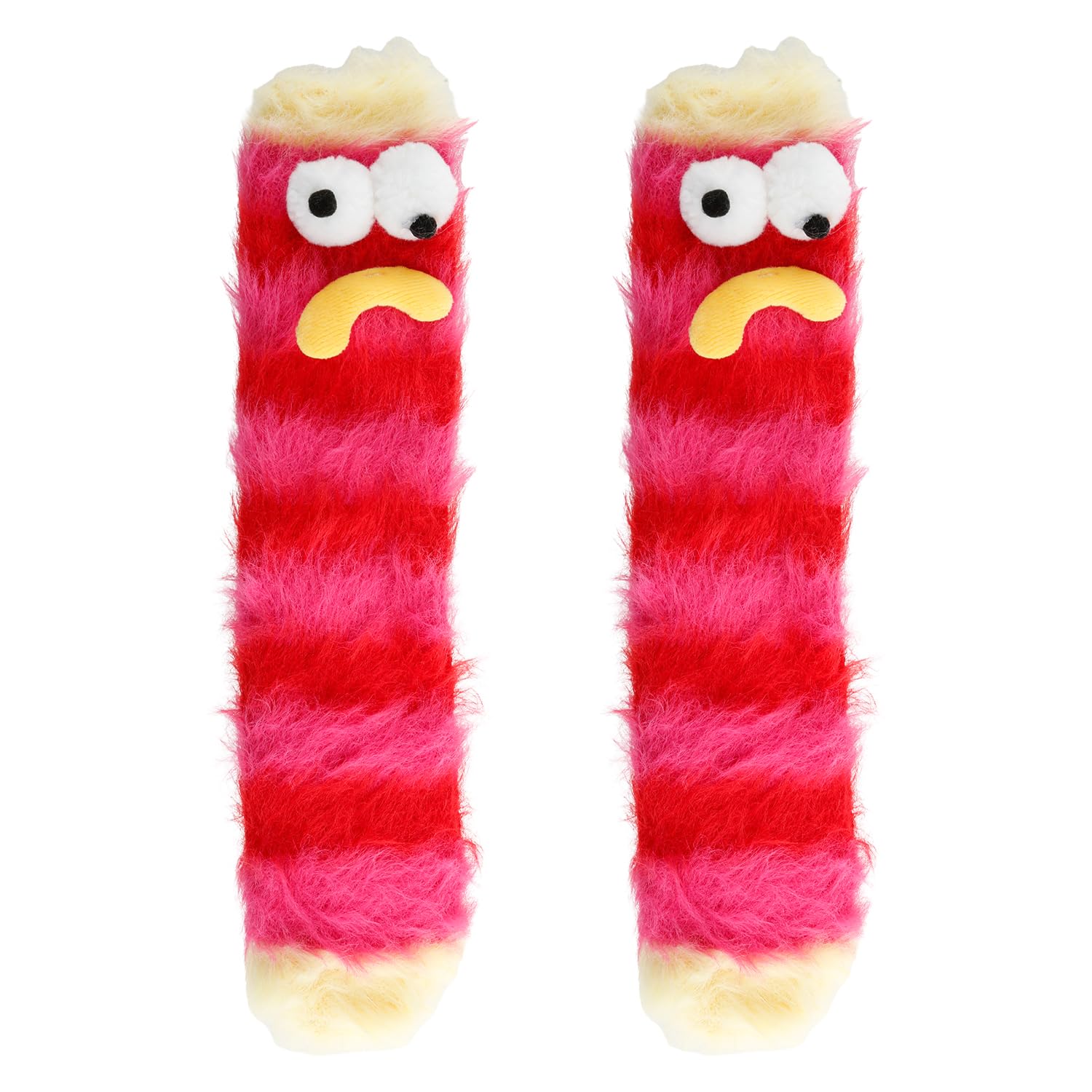 Hopzab Unisex Red 2 Pcs Funny Cozy Fluffy Socks For Women, 3D Cartoon Monster Socks, Warm Fuzzy Slippers, Christmas Novelty Gifts For Women And Girls(Red)