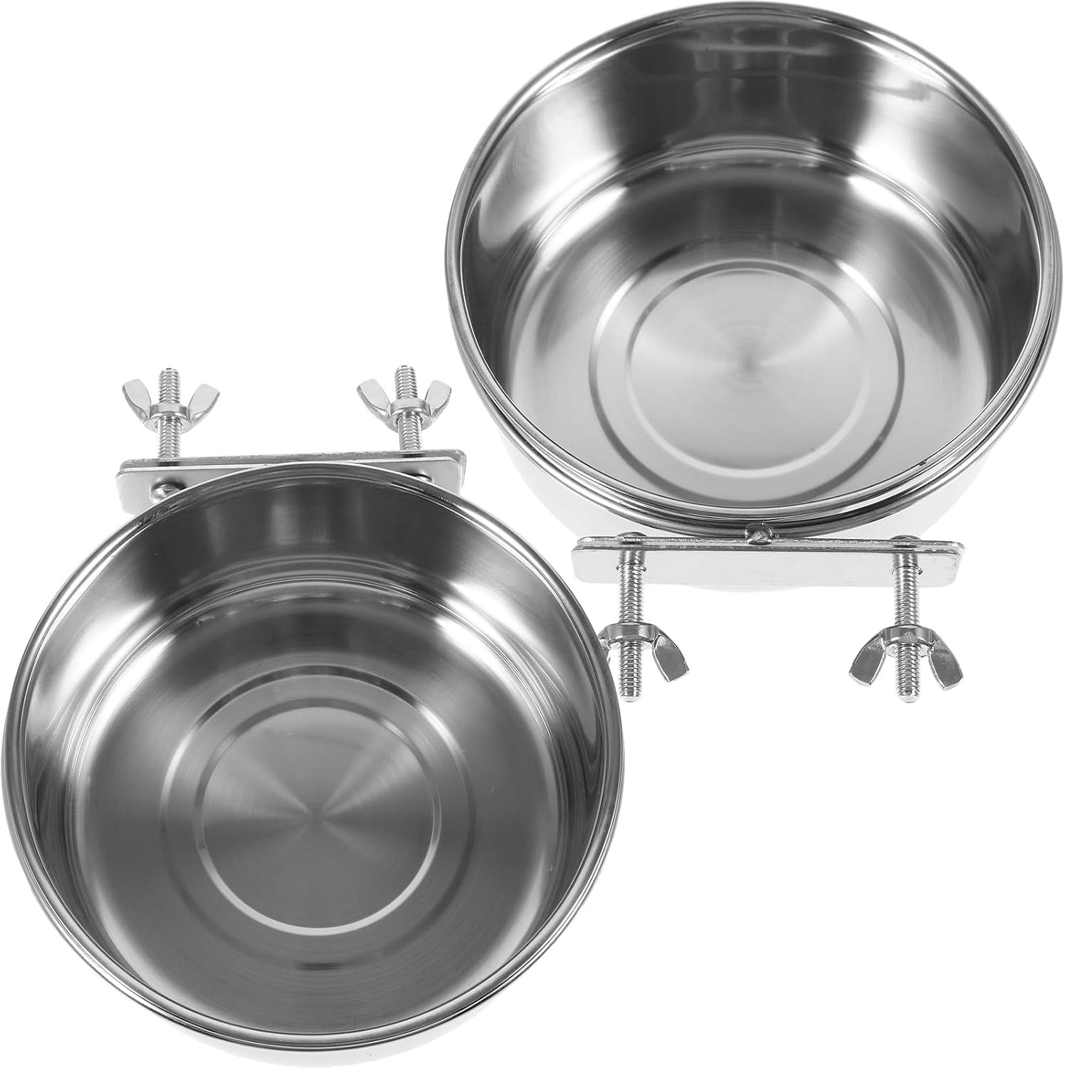 IMIKEYA 2pcs Stainless Steel Bird Feeder Cups Double Screw Mount 14x5.5cm Parrot Cage Feeding Bowls Bird Food Containers and Parakeets Cage Accessories and Watering