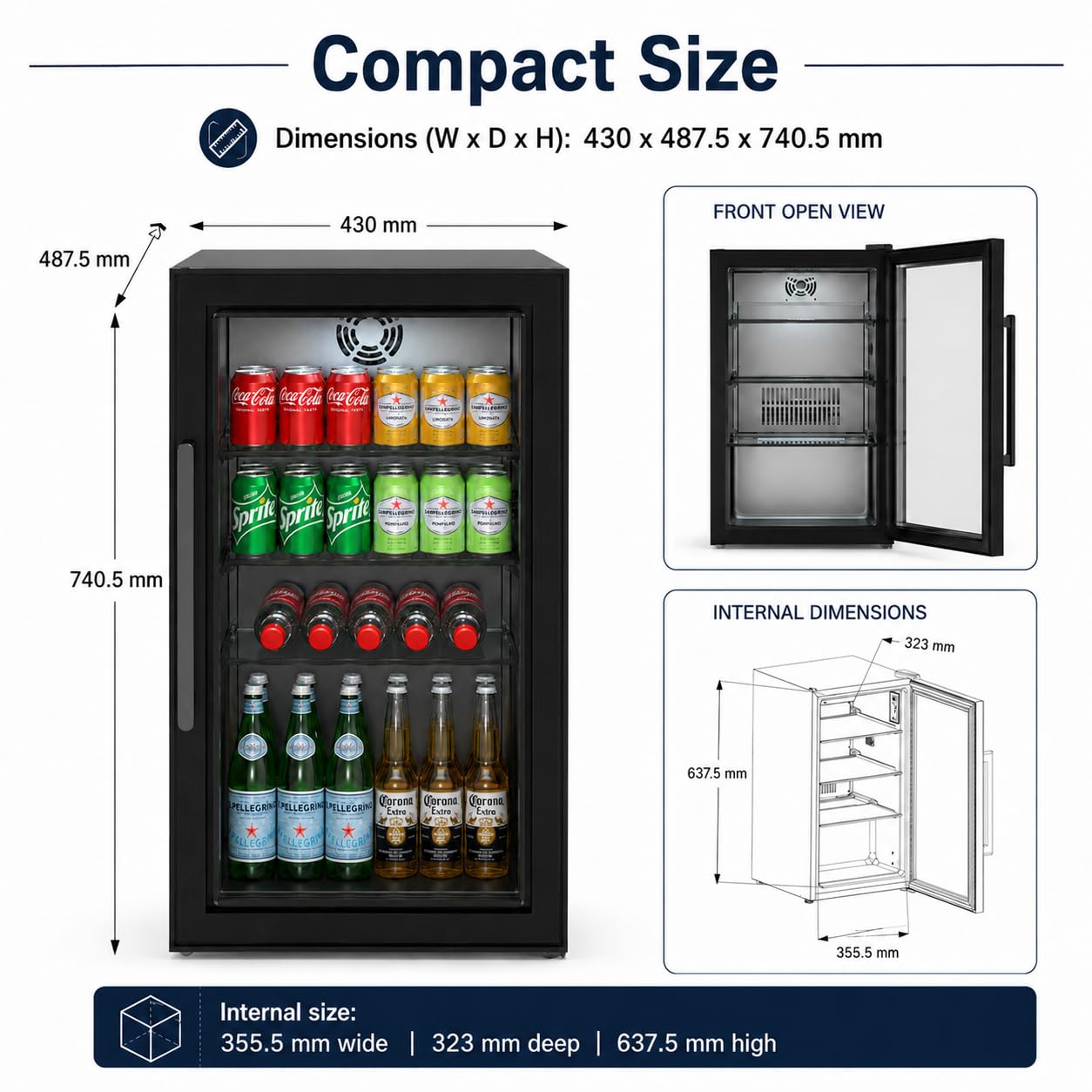 Cozze® Elements - Frigorífico de exterior 63 L – Vitrina de bebidas con puerta de cristal templado, luz LED, pantalla digital, 3 estantes de cristal, refrigeración por compresor 3-10 °C, enchufe IP44