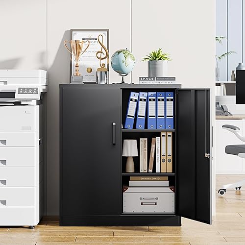 Miniatura 6 de Letaya Gabinetes de almacenamiento de metal con cerradura, pequeños armarios de acero, estantes de capas ajustables de 2 puertas para el hogar,