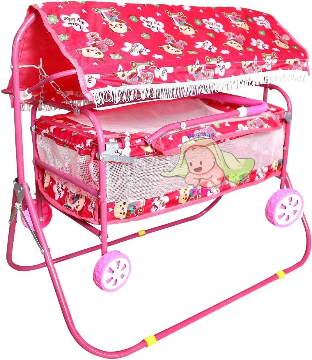 Baby Jhula With Cradle Swing,Comfortable Sleeping Palna For New Born Babies Multi -Use Baby Palna,Baggi,Adjustable Swing Pink - Iron