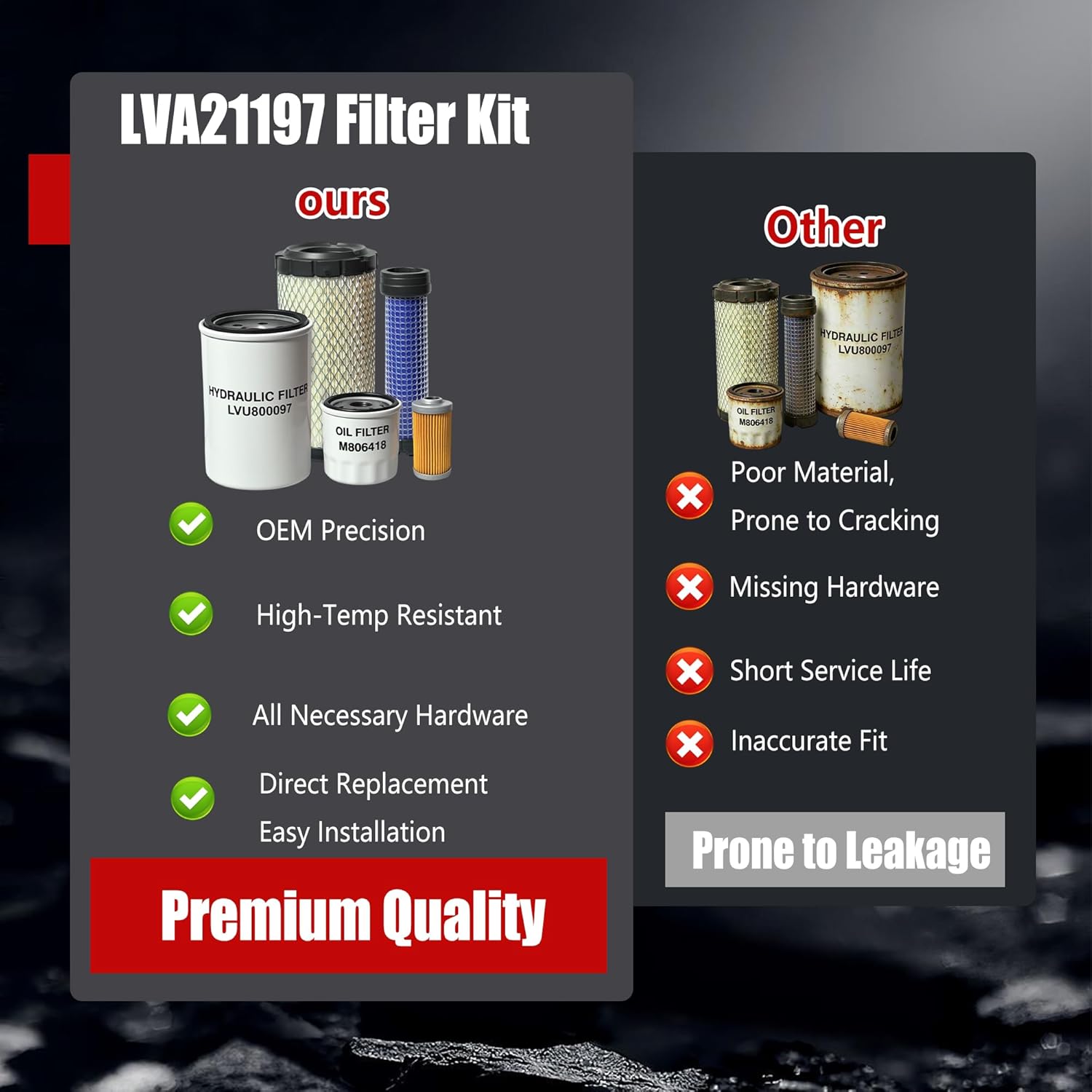 LVA21197 Maintenance Filter Kit Compatible with John Deere 4100 4110 Compact Utility Tractor Replace CH15553 LVU800097 M113621 M123378 M806418