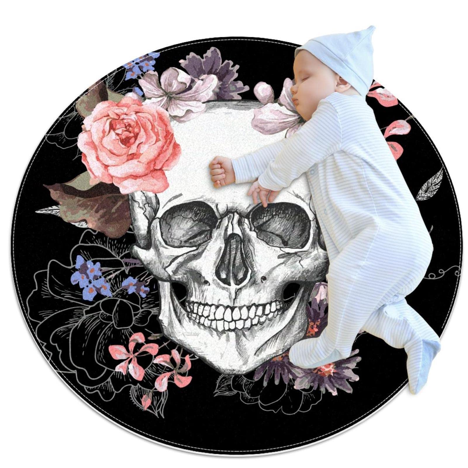 Tapis rond tête de mort JDEZ pour réchauffer un sol froid de chambre