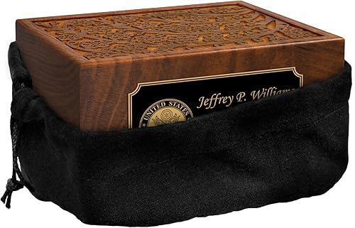Miniatura 6 de Urna de cremación de madera compuesta de tamaño mediano con temática del ejército, capacidad de 145 pulgadas cúbicas para una persona que pesa hasta